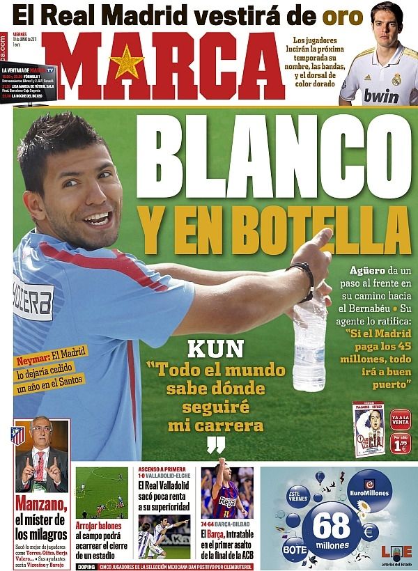 Una de las portadas del Marca que decía que Kun ficharía por el Real Madrid